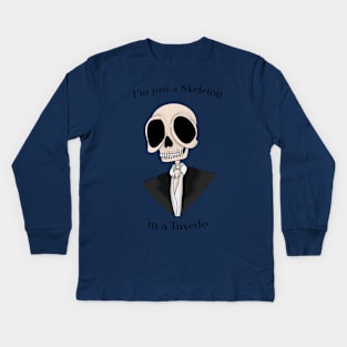 A skeleton in a Tuxedo Kids Long Sleeve T-Shirt